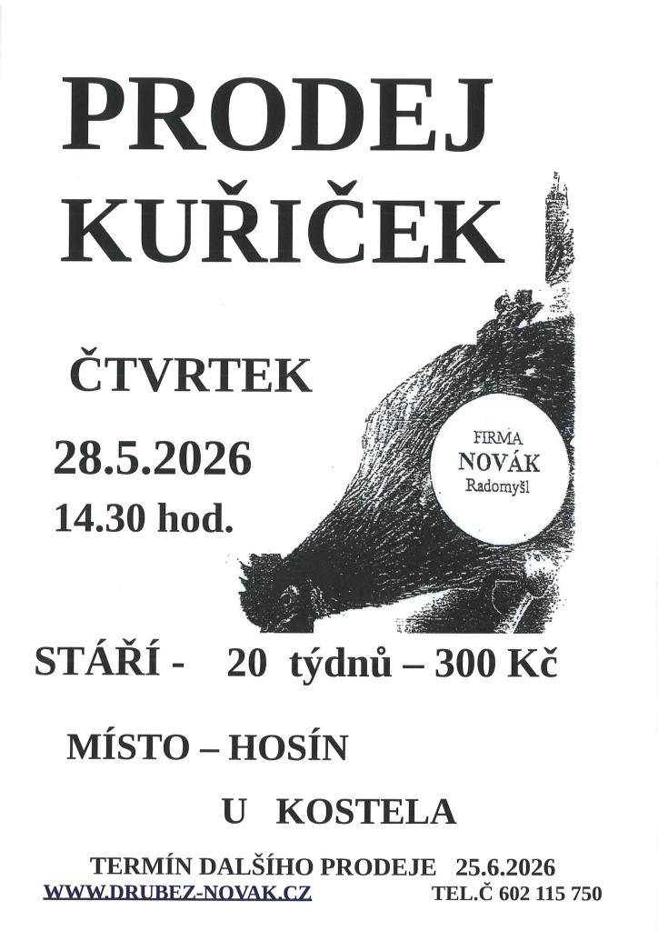 Čtvrtek 28. května ve 14:30 hod u kostela