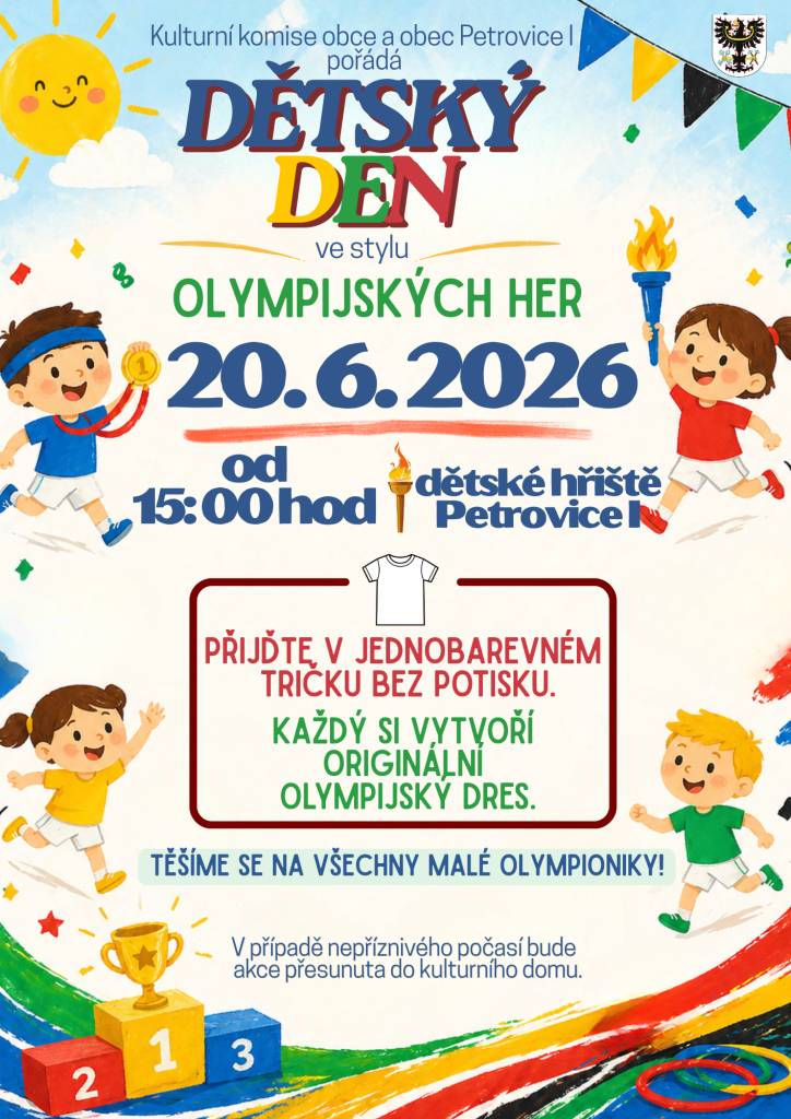 Přijďte si užít den plný sportovních soutěží a přátelství.  Slavnostní zahájení odstartuje zapálením olympijského ohně, který rozhoří pravou olympijskou atmosféru. Těšíme se na všechny malé olympioniky i jejich fanoušky!