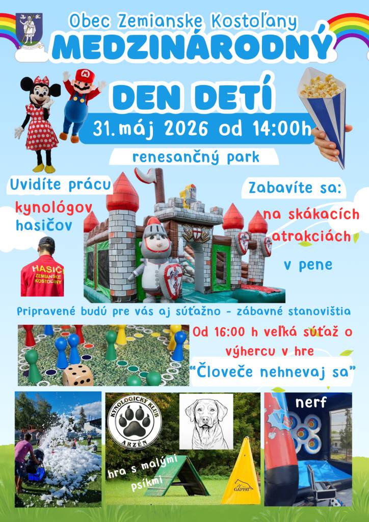 Oslava sviatku detí sa bude konať 31.mája 2026 so začiatkom od 14:00h v renesančnom parku.