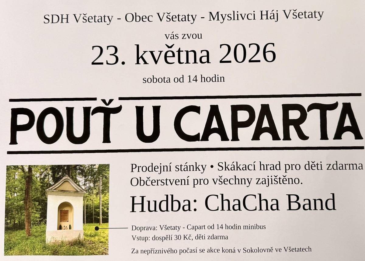 Zítra (23.5.2026) bude zajištèna od 13.30 hod. kyvadlova doprava od Sokolovny ke kapličce.