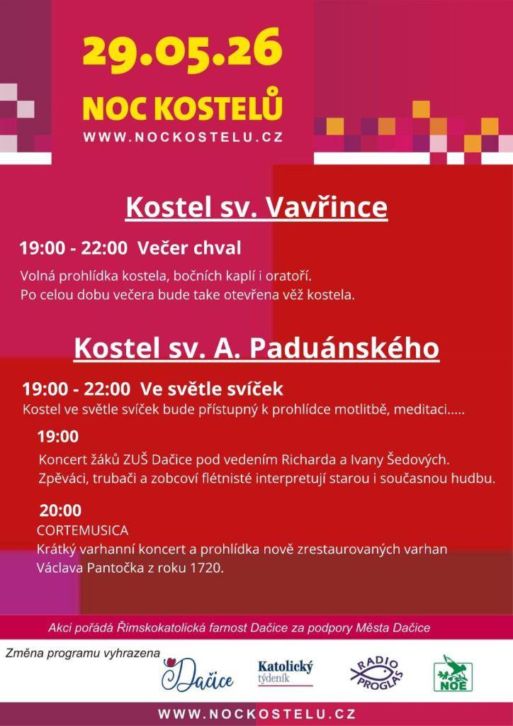 Prohlídka kostela sv. Vavřince, výstup na věž.  Kostel sv. Ant. Paduánského ve světle svíček   - prohlídka varhan  - koncert žáků ZUŠ  - krátký varhanní koncert
