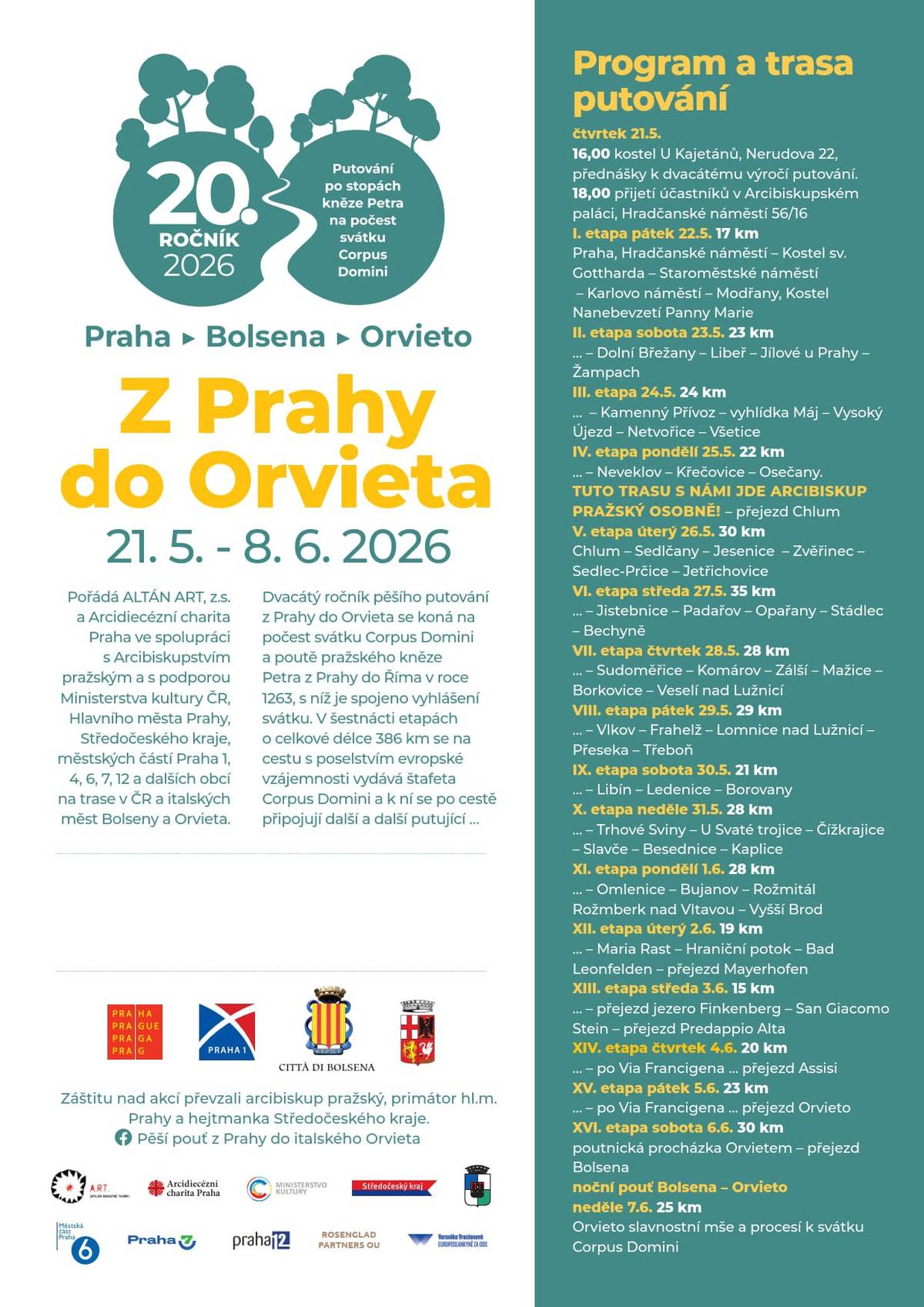 27. května 2026 od 6:30 do 19:30 h. - VI. etapa Jetřichovice - Bechyně