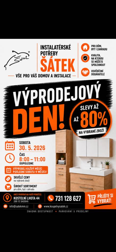 V sobotu 30.5.2026 se koná výprodej. Přijďte si vybrat z širokého sortimentu zboží.