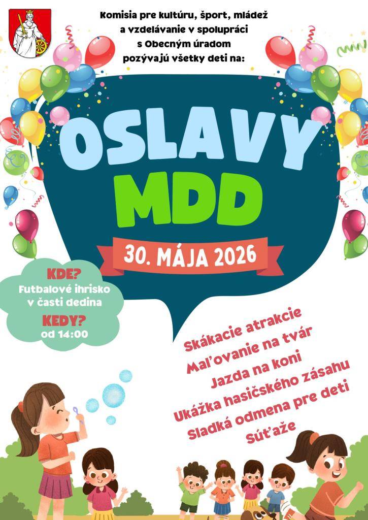 Milé deti, vážení rodičia,  srdečne vás pozývame na radostné popoludnie plné smiechu, hier a zábavy pri príležitosti oslavy Medzinárodného dňa detí!