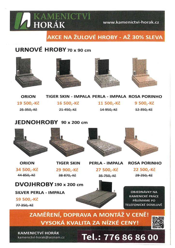 AKCE NA ŽULOVÉ HROBY - AŽ 30 % SLEVA