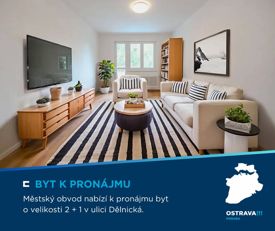 Městský obvod Poruba nabízí k pronájmu byt 2 + 1 s malým balkonem na ulici Dělnická. Prohlídka se uskuteční v pondělí 25. 5. 2026 v 15.30 hodin, další termíny je možné sjednat po předchozí telefonické domluvě (📞 728 708 940). Písemné nabídky jsou přijímány do pátku 29. 5. 2026 do 12 hodin. Více informací 👉 https://1url.cz/LeFnH