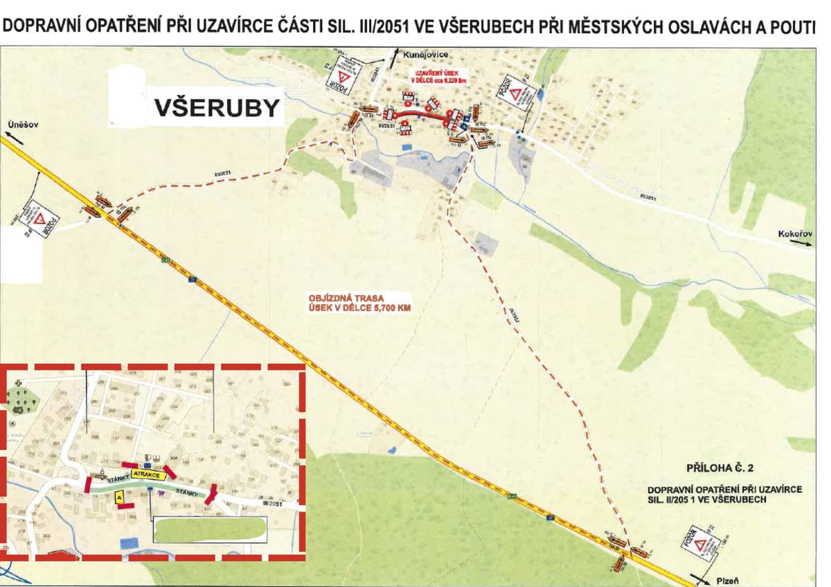 ⚠️ Pozor na uzavírku náměstí a změnu v autobusové dopravě! 🚌 Z důvodu pořádání pouti bude od soboty (7:00 hod) do neděle (20:00 hod) úplně uzavřeno všerubské náměstí. S tím souvisí i změna autobusové linky 460361 (ARRIVA), která pojede z Nevřeně po objízdné trase přes Líšťany (shodně i v opačném směru), přičemž nedělní spoje do Úterý přes Líšťany a Hunčice nepojedou. Po dobu uzavírky nebudou obsluhovány zastávky Všeruby, Všeruby, ZŠ a Všeruby, Kokořov, rozcestí – jako náhradní bude sloužit zastávka Líšťany, Hunčice, rozcestí. V případě potřeby odvézt či přivézt volejte starostu. Děkujeme za pochopení a přejeme krásnou pouť! 🙏🎡