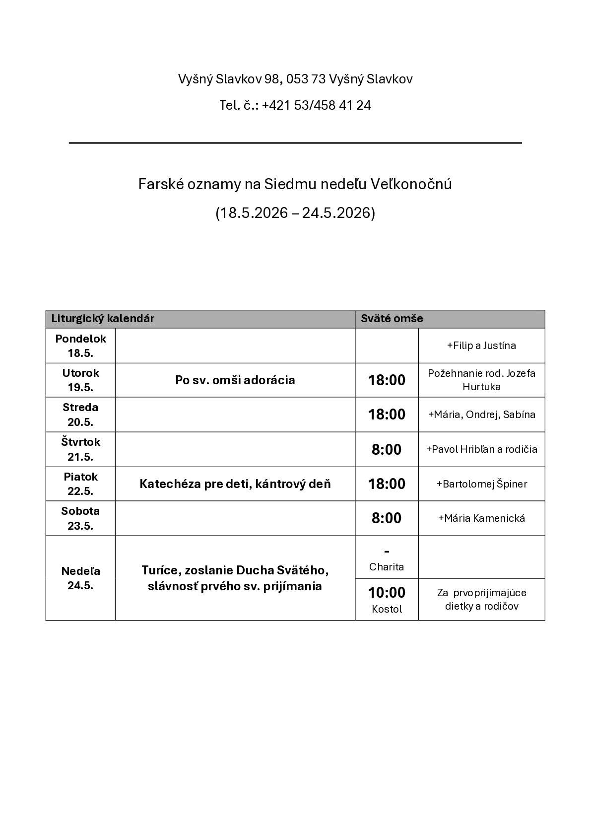 Farské oznamy na 21.týždeň