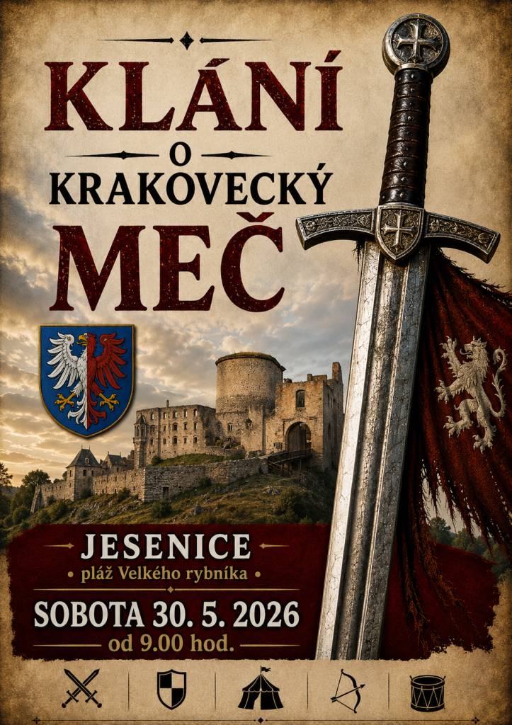 Klání o krakovecký meč se bude konat v sobotu 30.5.2026 od  9 hod.na pláži Velkého rybníka. Soutěžit bude i družstvo ze Šanova.