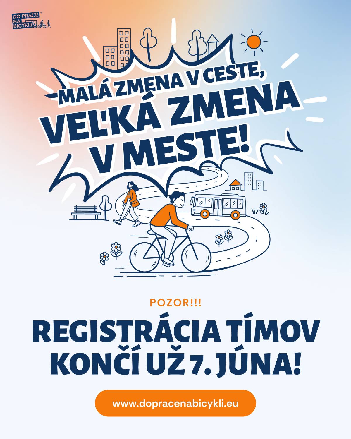 Nové Mesto nad Váhom sa aj tento rok zapája do už 13. ročníka národnej kampane Do práce na bicykli. Priatelia, aj vy máte možnosť prihlásiť sa do celonárodnej kampane, ktorej hlavnou myšlienkou je podpora cyklistickej dopravy, zdravého životného štýlu a ekologického spôsobu dochádzania do práce.  Mesto sme už zaregistrovali a budeme radi, ak sa pridáte aj vy. Stačí vytvoriť 2 až 4-členný tím z kolegov vo firme, škole, organizácii či inštitúcii a počas mesiaca jún zaznamenávať svoje cesty do práce – na bicykli, pešo alebo verejnou dopravou. Ako sa môžete zapojiť? Registrácia prebieha od 1. apríla do 7. júna 2026  Vytvorte si 2 – 4 členný tím Zaregistrujte sa na  Do práce na bicykli V júni dochádzajte do práce ekologicky – na bicykli, pešo alebo verejnou dopravou Svoje jazdy si evidujte na platforme kampane a sledujte svoje výsledky  Súťažíme o atraktívne ceny  Aj v roku 2026 organizátori pripravili množstvo zaujímavých cien a výziev, ktoré vás budú motivovať nechať auto doma – bez ohľadu na počasie. Kto stojí za projektom? Hlavným vyhlasovateľom kampane je národný cyklokoordinátor Peter Klučka a Ministerstvo dopravy Slovenskej republiky. Organizáciu a odbornú garanciu zabezpečuje Občianska cykloiniciatíva Banská Bystrica. Výsledky - Do práce na bicykli