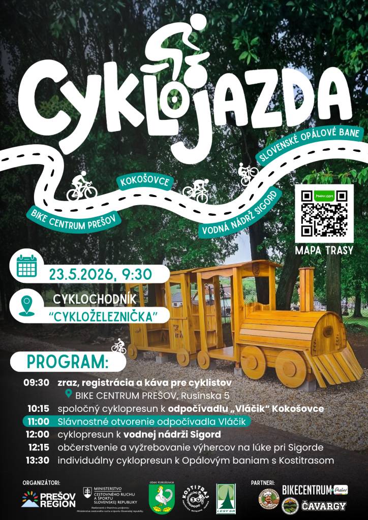 Pridajte sa k spoločnej cyklojazde po obľúbenej Cykloželezničke a oslávte s nami otvorenie nového odpočívadla v obci Kokošovce.