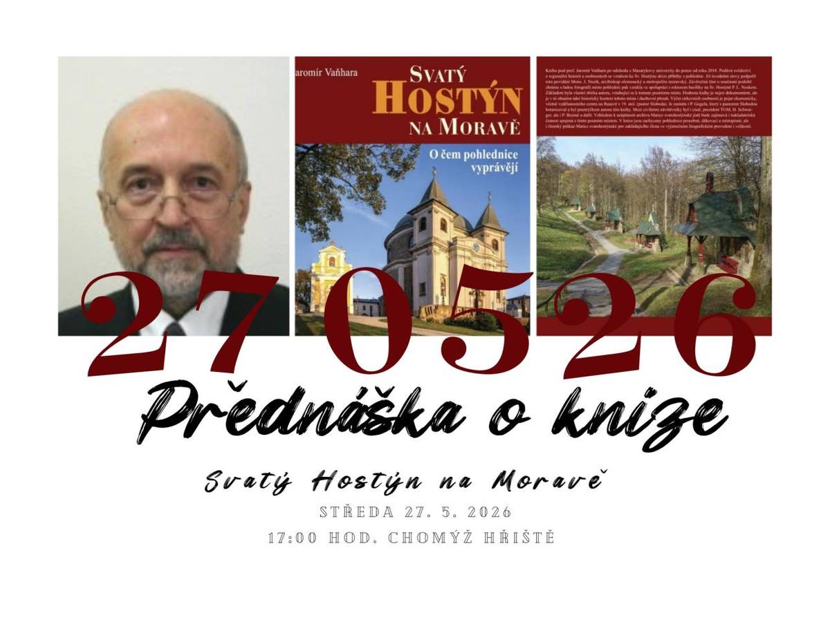 Knihovna Chomýž zve na přednášku o knize Svatý Hostýn na Moravě, která se uskuteční ve středu 27. května v 17. hodin na hřišti v Chomýži.   Autor knihy je pan Jaromír Vaňhara.     Na místě proběhne také prodej knihy s možností podpisu autora.