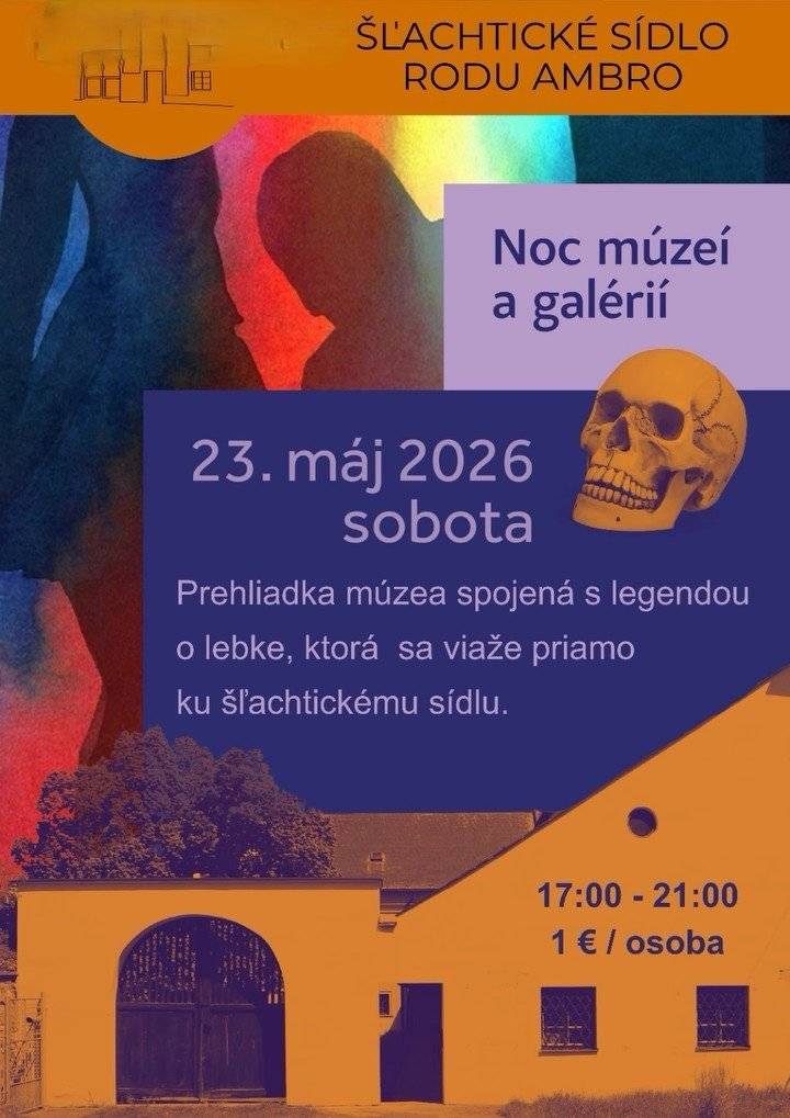 Milí spoluobčania, pozývame Vás do pobočky Trenčianskeho múzea Šľachtického sídla rodu Ambro v Beckove na podujatie „Noc múzeí a galérií 2026", ktoré sa uskutoční v sobotu 23. mája 2026. Kúria Šľachtické sídlo rodu Ambro v Beckove bude otvorená od 9.00 h do 21.00 h. Cena vstupného po 17.00 hod je 1 € (deti do 6 rokov zdarma). Budú sprístupnené pivničné priestory spojené s legendou o kúrii.