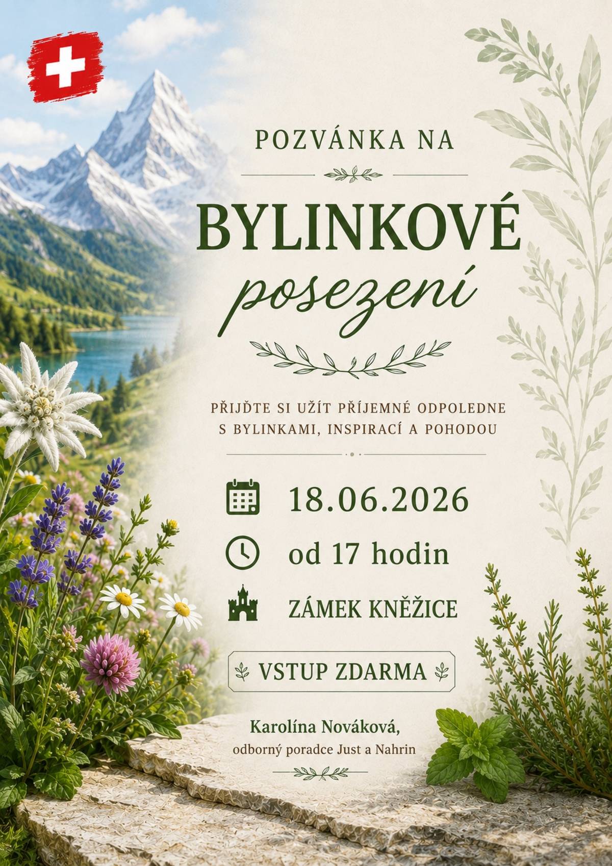 Obec Kněžice srdečně zve ve čtvrtek 18. června od 17:00 hod na kněžický zámek na Bylinkové posezení s paní Karolínou Novákovou, odbornou poradkyní Just a Nahrin. Přijďte si užít příjemné odpoledne s bylinkami, inspirací a pohodou.