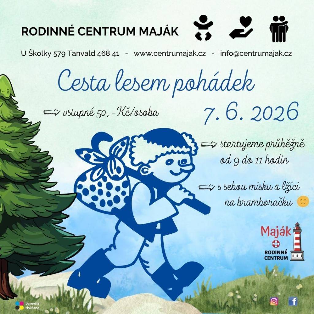V neděli 7. 6. se uskuteční oblíbená akce Cesta lesem pohádek. Start bude průběžný mezi 9:00–11:00 hodin z autokempu. Na cca 5 km dlouhé trase čeká na děti 12–13 pohádkových stanovišť, kde budou plnit menší úkoly.