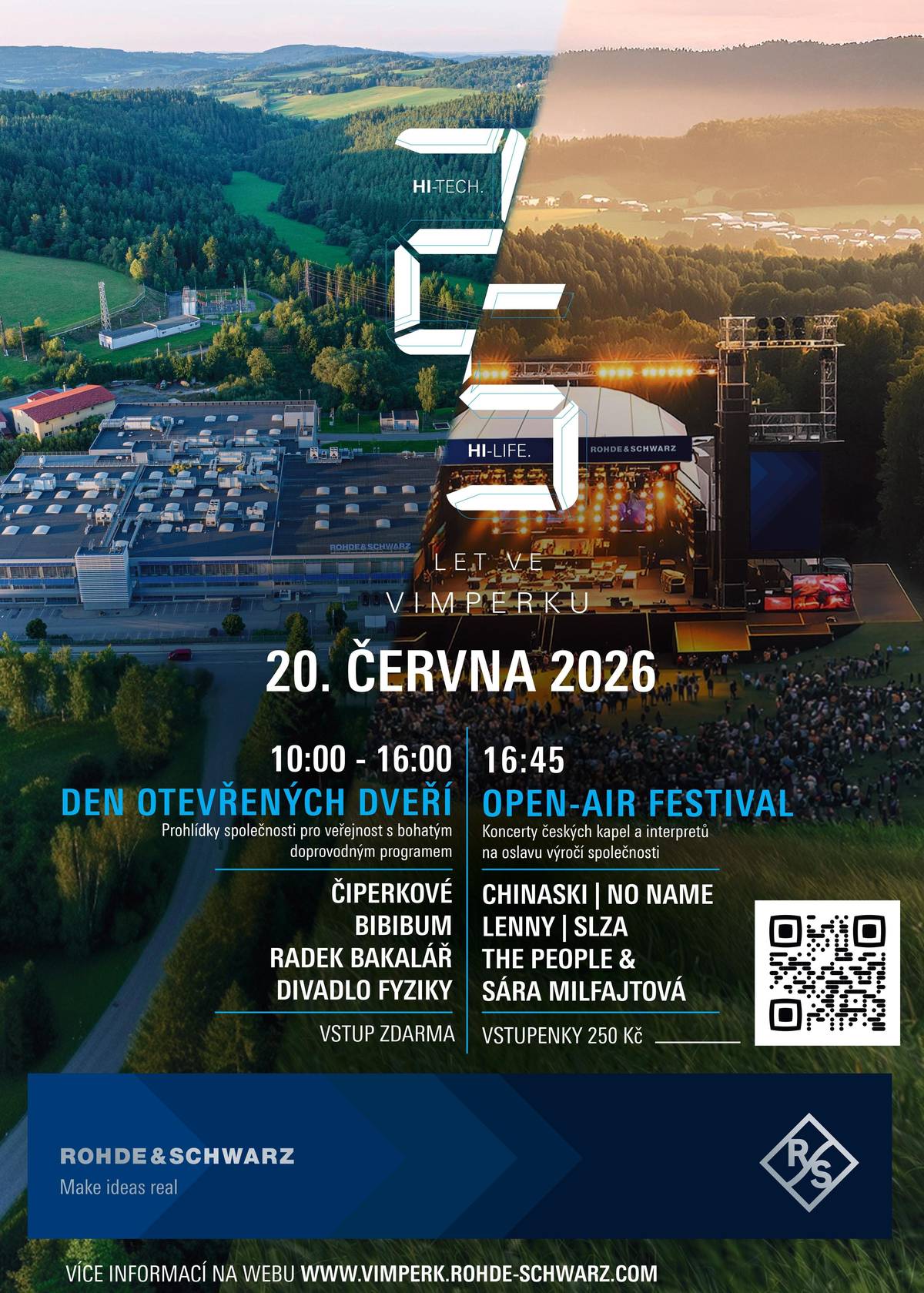 Firma Rohde & Schwarz CZ slaví 25 let svého závodu ve Vimperku, který stále rozvíjí a rozšiřuje. Pro veřejnost pořádá 20. června den otevřených dveří a velký narozeninový open air festival přímo v areálu závodu. Podrobnosti o akci najdete na stránce 25 let ve Vimperku | Rohde & Schwarz a přiloženém plakátu.  Kromě toho firma připravila řadu dalších aktivit rozprostřených do celého roku. Více se dozvíte na webu www.rs25.cz