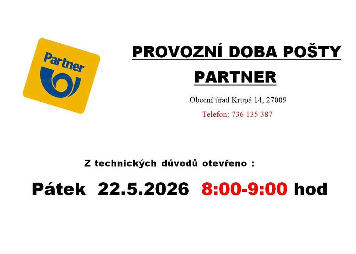 V pátek 22.5.2026  Otevřeno 8:00- 9:00