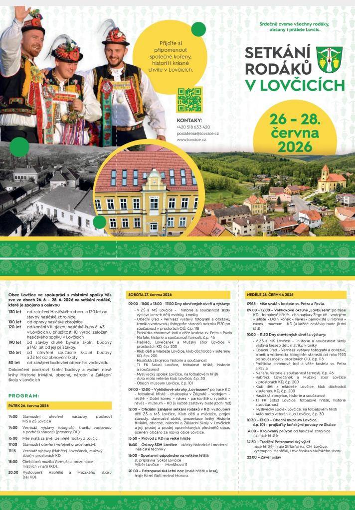 Setkání rodáků v Lovčicích 26 - 28. června 2026.