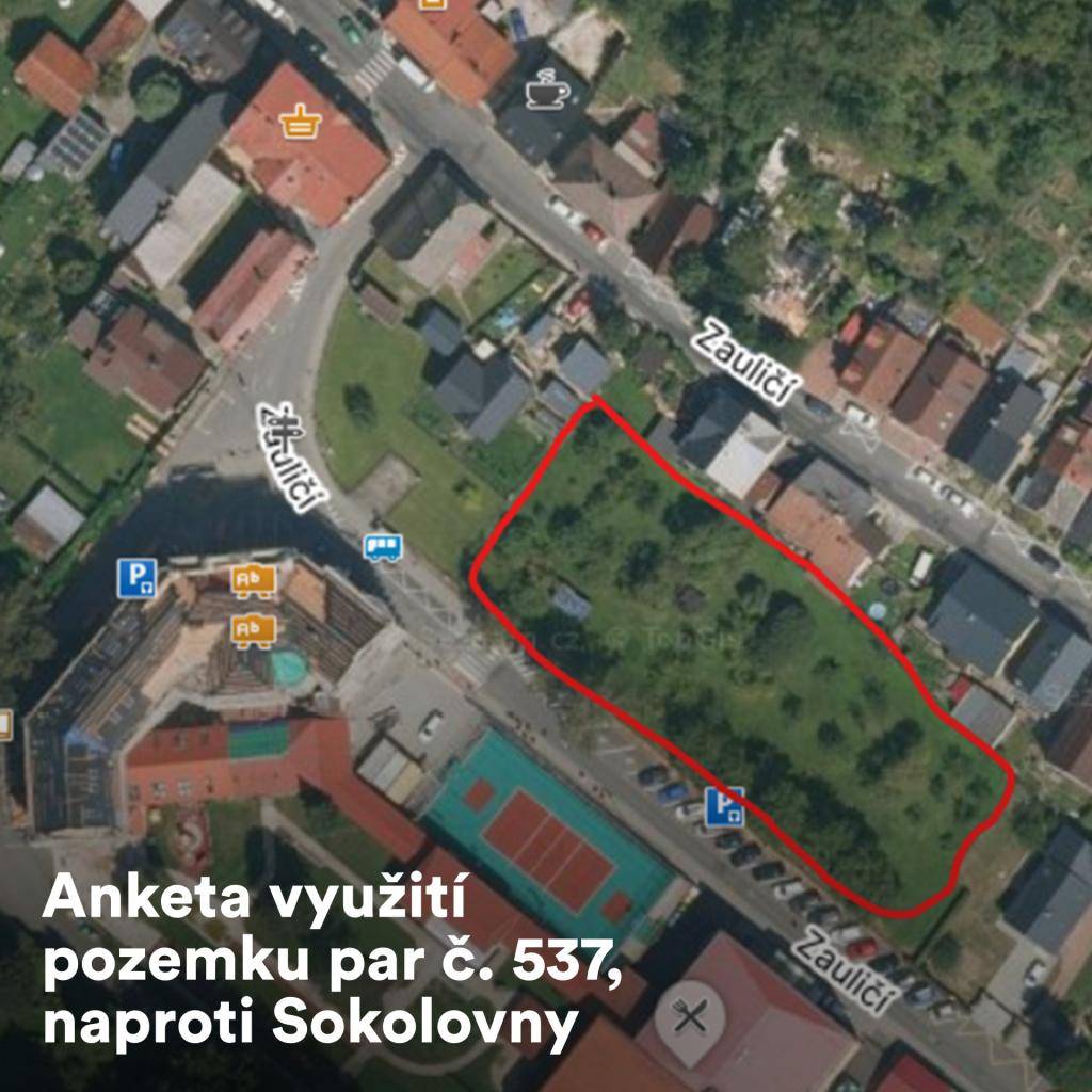 Vážení občané města Štramberka,  město plánuje využití nově nabytého obecního pozemku parc. č. 537 o výměře 2785 metrů čtvereční v obci a k.ú. Štramberk (pozemek se nachází na protější straně Sokolovny). Rádi bychom znali Váš názor, aby nové řešení co nejlépe odpovídalo potřebám obyvatel.