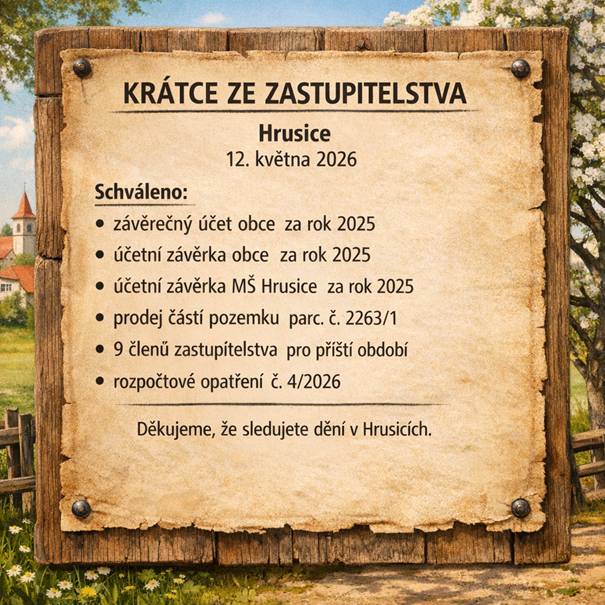 Zápis ze zasedání zastupitelstva obce Hrusic dne 12. května 2026