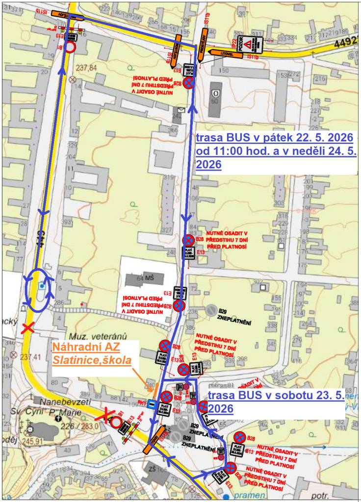 Z důvodu pořádání kulturní akce „Motorfest“ dojde v termínu od 22. 5. 2026 (od 11:00 hod.) do 24. 5. 2026 k úplné uzavírce silnice II/449 v obci Slatinice.  Dotčené linky VLD v závazku Olomouckého kraje 891370, 891374 dopravce VOJTILA TRANS s.r.o.    V příloze přikládáme přepravní opatření týkající