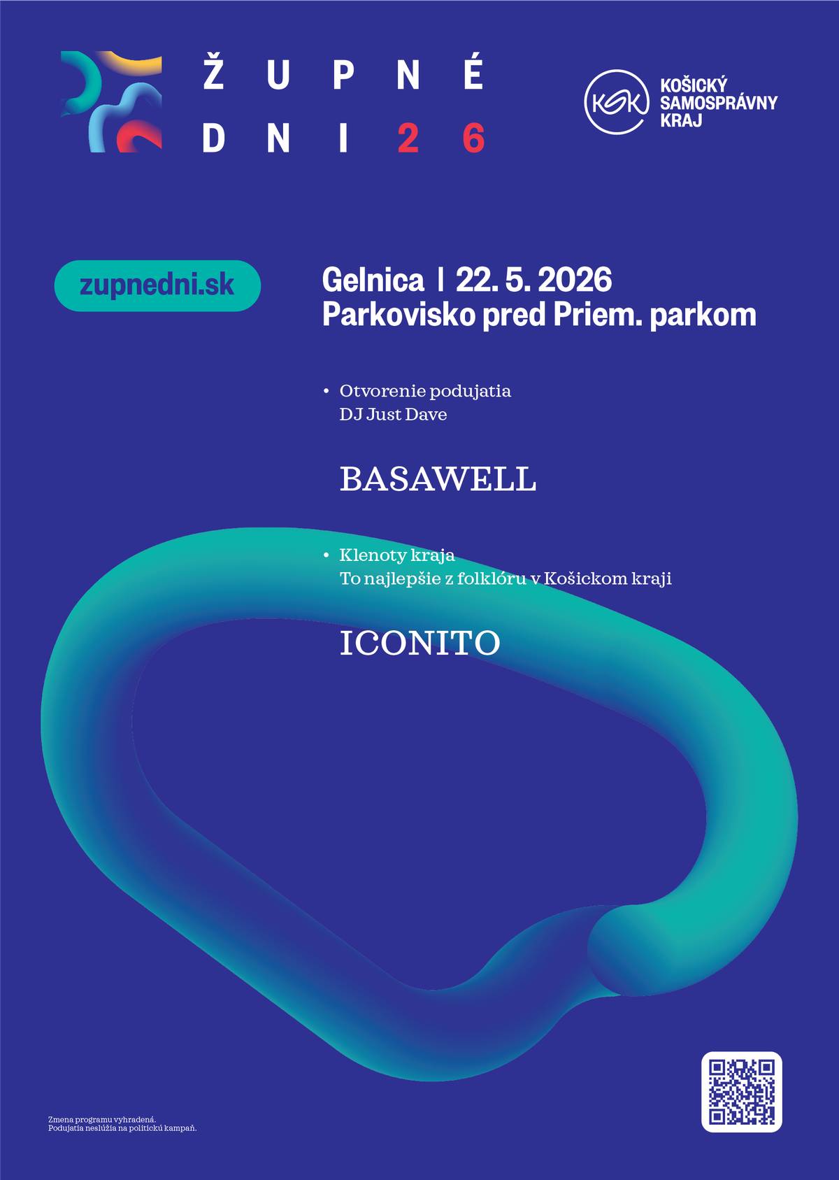 Milí obyvatelia, srdečne vás pozývame na Župné dni Košického samosprávneho kraja do Gelnice. Už v piatok 22. mája Vás od 14.00 do 20.00 hodiny na parkovisku pred priemyselným parkom v Gelnici. Tešiť sa môžete na zábavu pre celú rodinu – vystúpenia folkloristov, tvorivé dielne, prezentácie remesiel, moderné technológie aj koncerty skupiny Basawel a Iconito.