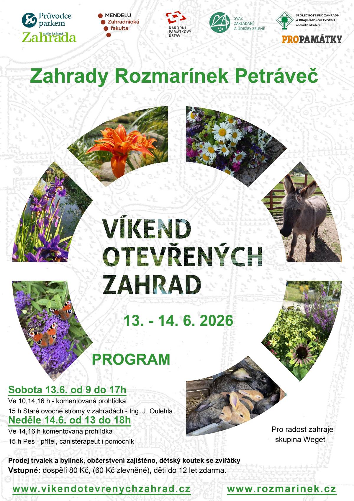 Pozvánka na víkend otevřených zahrad v zahradnictví Rozmarínek v Petrávči ve dnes 13 a 14 června 2026.