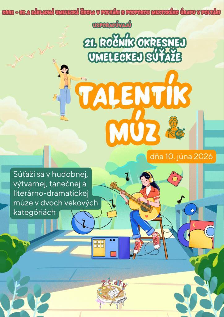 21. ročník okresnej súťažnej tvorivej prehliadky Talentík múz 2026 sa uskutoční 10. júna 2026 (streda) na Základnej umeleckej škole, Slobody 3 v Poltári. Prehliadka je určená pre materské školy a základné školy (1. - 4. ročník).