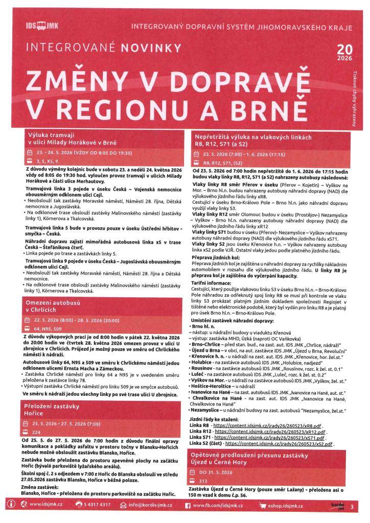 IDS JMK informuje-Změny v dopravě-výluka vlaků