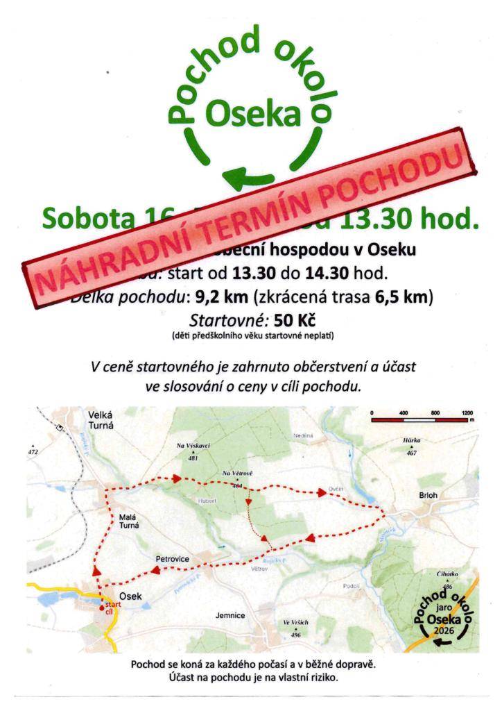 Organizátoři Novoročních výstupů na Chlum zvou zájemce  o  procházky  jarní přírodou do lesů za Malou Turnou.  Trasa vede po zpevněných cestách, pro kočárky je zvládnutelná jen pro zdatné „vodiče“. Kdo si netroufá na celý okruh, může využít vyznačenou zkratku.