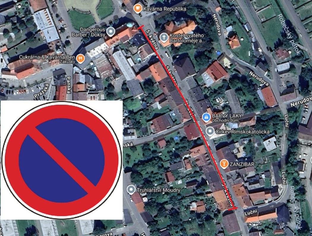 Informujeme občany, že ve dnech 25.–26. 5. 2026 bude v ulici 5. května probíhat čištění a kamerové prohlídky kanalizace. 🚗 V uvedeném termínu nebude možné v ulici parkovat. Prosíme občany, aby svá vozidla přeparkovali mimo dotčenou lokalitu a respektovali přechodné dopravní značení. Děkujeme za pochopení.