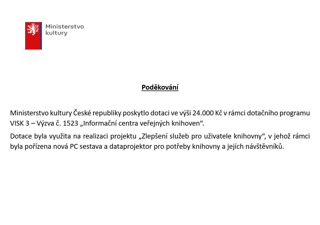 Projekt podpořen Ministerstvem kultury České republiky.