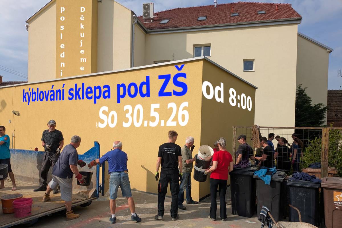 Městys Nosislav a Základní škola, prosí brigádníky o účast na posledním kýblování školního sklepa, které se uskuteční v So 30.5. od 8:00 hod v ZŠ. Cílem je vynosit na povrch poslední, čtvrtý 10 m3 kontejner nahromaděné hlíny.  Jako poděkování za vaši dobrovolnickou aktivitu máme po ukončení  akce připravený pamětní dárek a fortelný polední oběd, možná s muzikou. Děkujem  moc, starosta