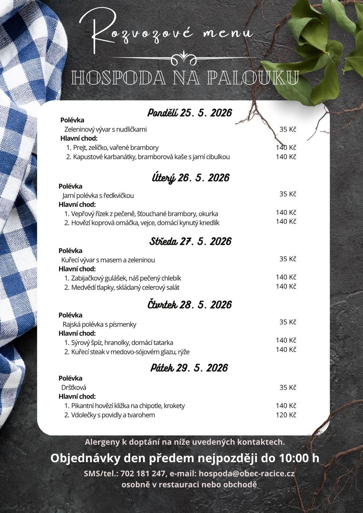 Rozvozové menu na další týden: