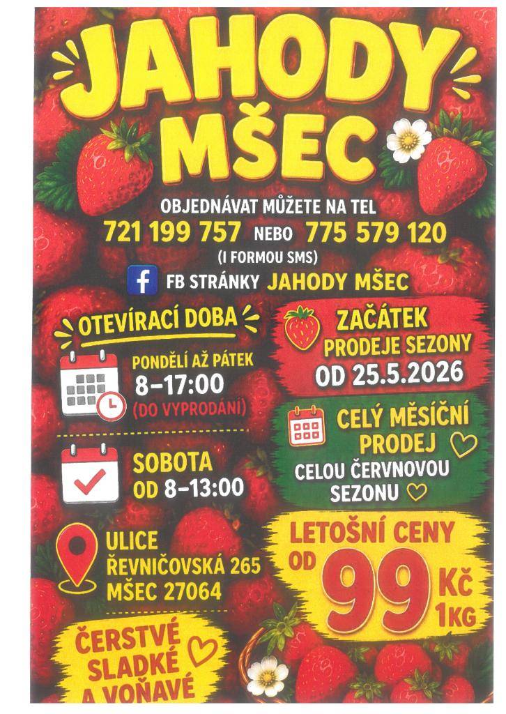 Začátek prodeje 25.5.2026, Řevničovská 265, Mšec.