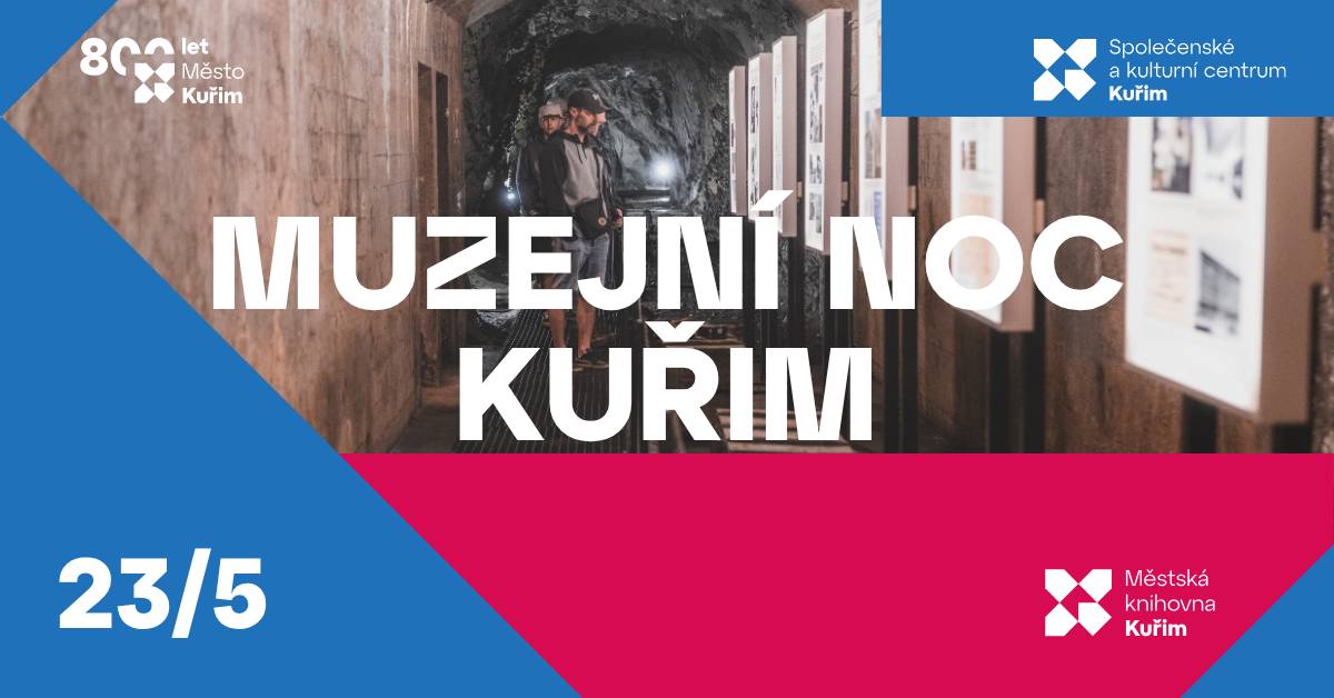 JEDINÝ VEČER V ROCE... Kdy můžete navštívit zároveň Společenské a kulturní centrum Kuřim, Kino City Kuřim, Městskou knihovnu Kuřim a Kuřimskou štolu. 📆 Sobota 23. 5. 2026 Objevujte, užívejte a prožijte kouzelnou kuřimskou noc! 🌛 Program: 🌙 Knihovna čar a kouzel  18:30 Kouzelnické vystoupení pro malé i velké – Kouzelník Michal Ondřej – dětské odd. 19:15 – 20:15 Mikromagie napříč knihovnou – Kouzelník Michal Ondřej 20:30 Kouzelnické vystoupení pro malé i velké – Kouzelník Michal Ondřej – dětské odd. 18:00 – 22:00: Kouzelná laboratoř Báry Dvořáčkové – interaktivní místnost. Výroba a ochutnávka lektvarů Andreji Hruškové – dospělé odd. Výroba kouzelnických hůlek – dospělé odd. Strašidelná ulička – dospělé odd. Charitativní Dobrokavárna La Kočka pro Opuštěné kočičí tlapky – terasa knihovny. Výstava Anety Hruškové, Čáry a kouzla v obrazech – schodiště knihovny.  🌙 Kuřimská štola 18:00 – 22:00  Kuřimská štola bude otevřena pro veřejnost. Splňte úkoly na všech stanovištích a najděte poklad mocné čarodějnice Agáty.  🌙 Kulturní dům   Velký sál kulturního domu 18:00 – 22:00 virtuální realita s 3D brýlemi a promítání historických fotografií Kuřimi Kouzelné Kino City Kuřim 17:00 Čarodějné pohádky (pásmo animovaných pohádek, vypráví Bára Hrzánová) 20:00 Bratři Lumièrové – Dobrodružství pokračuje  Více informací na www.kulturakurim.cz 