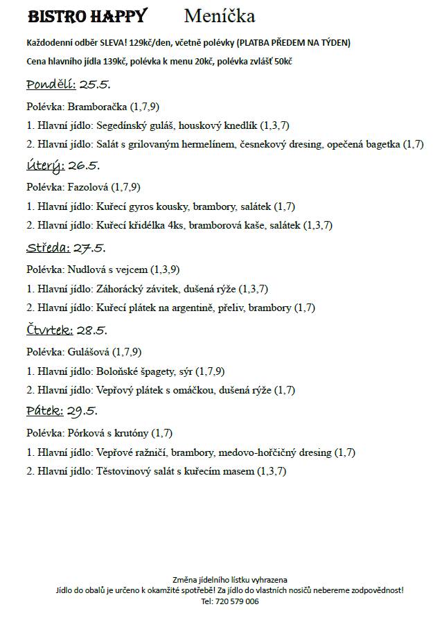 Vážení a milí spoluobčané, Happy Bistro vás zve na polední menu.