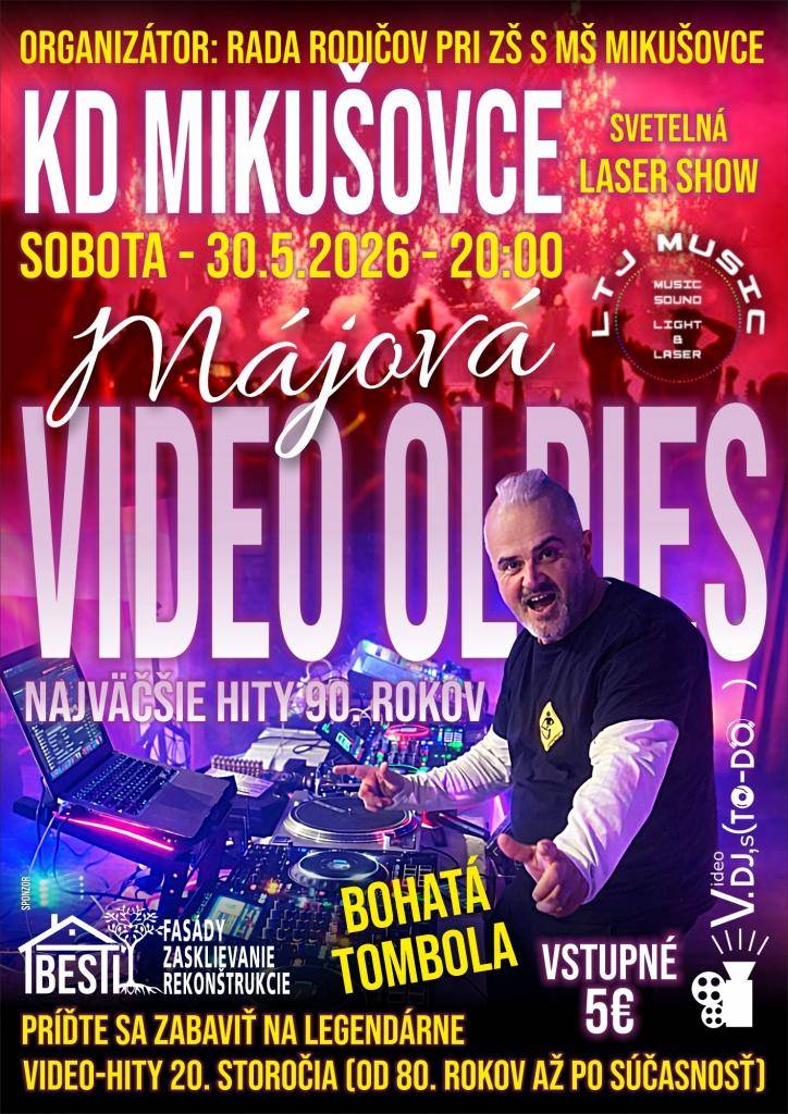 Združenie rady rodičov pri ZŠ Mikušovce srdečne pozýva širokú verejnosť na jedinečnú OLDIES PARTY! Príďte sa zabaviť na najväčšie hity všetkých čias – už v sobotu 30.5.2026 so začiatkom od 20,00 h v KD Mikušovce