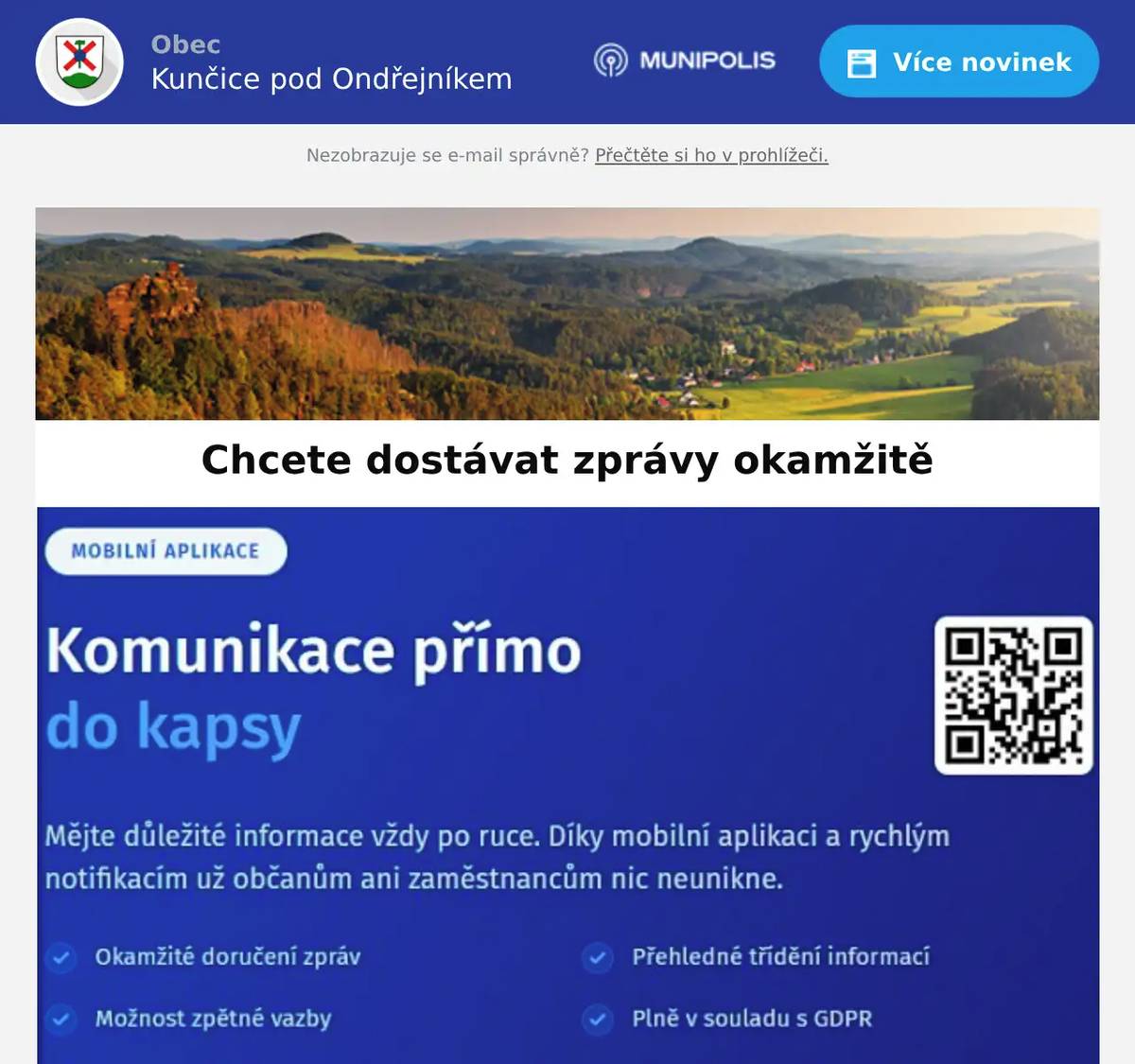 Chcete dostávat zprávy okamžitě - nainstalujte si Munipolis rovnou do mobilu.