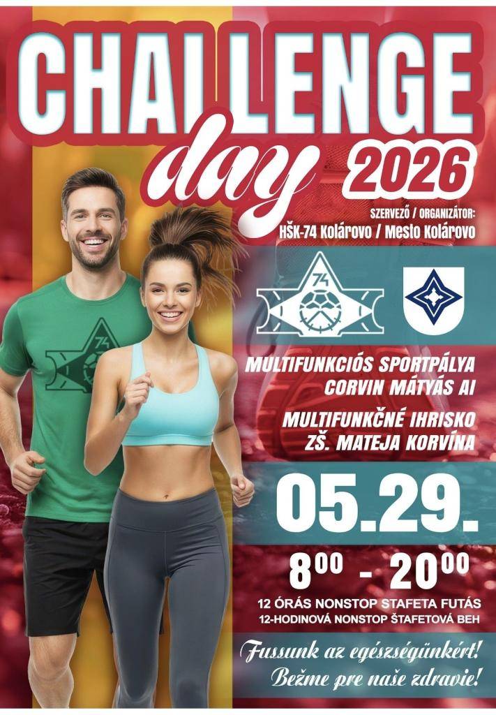 HŠK-74 Kolárovo sa rozhodol, že znova rozhýbe Kolárovo. Bežme pre naše zdravie! Srdečne očakávame každého 29. mája medzi 8:00 a 20:00 na multifunkčnom športovom ihrisku Základnej školy Mateja Korvína. Staň sa aj Ty súčasťou 12-hodinového štafetového behu!