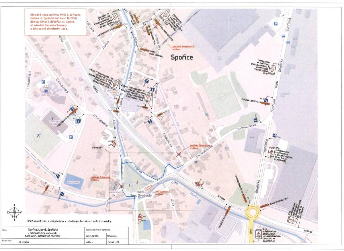 Během stavby je nutné počítat:  - se zhoršenou průjezdností obcí  - s částečnými uzavírkami komunikací  - s omezením parkování  - se změnami v autobusových zastávkách