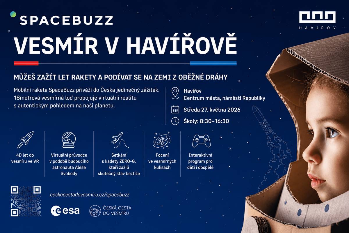 Ve středu 27. května 2026 od 8:30 do 16:30 hodin bude na náměstí Republiky umístěna speciální vzdělávací raketa v rámci projektu SpaceBuzz – Česká cesta do vesmíru.  Program je určen výhradně pro žáky 6. ročníků základních škol zřizovaných statutárním městem Havířov a nebude přístupný veřejnosti. Cílem projektu je přiblížit dětem svět vesmíru, vědy a techniky prostřednictvím simulované vesmírné mise a motivovat je ke studiu přírodovědných a technických oborů. https://havirov-city.cz/aktuality/na-namesti-republiky-havirove-pristane-spacebuzz