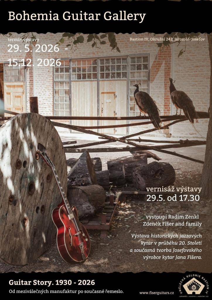 Srdečně Vás zveme na výstavu 'Guitar Story 1930 - 2026'.  Na této výstavě se představí historické jazzové kytary z 20. století a současná tvorba výrobce kytar Jana Fišera.