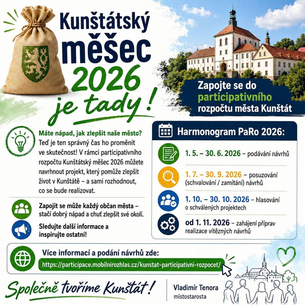 Kunštátský měšec 2026 je tady! Zapojte se do participativního rozpočtu města Kunštát