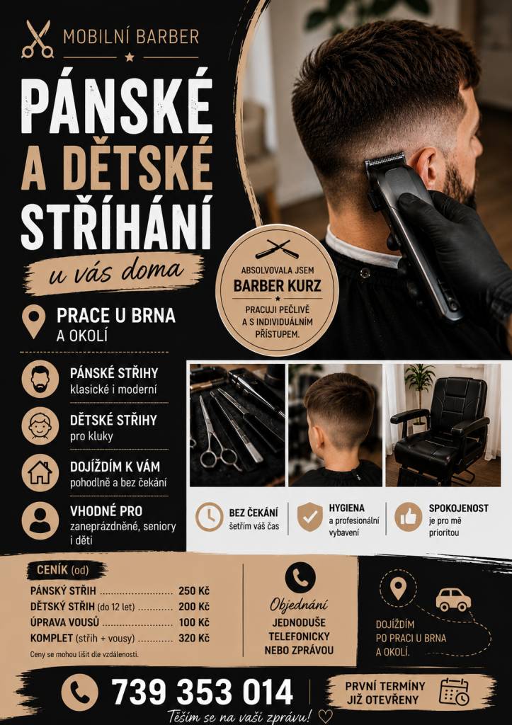 Pánské a dětské stříhání u Vás doma.  Prace a okolí  kontakt: 739353014