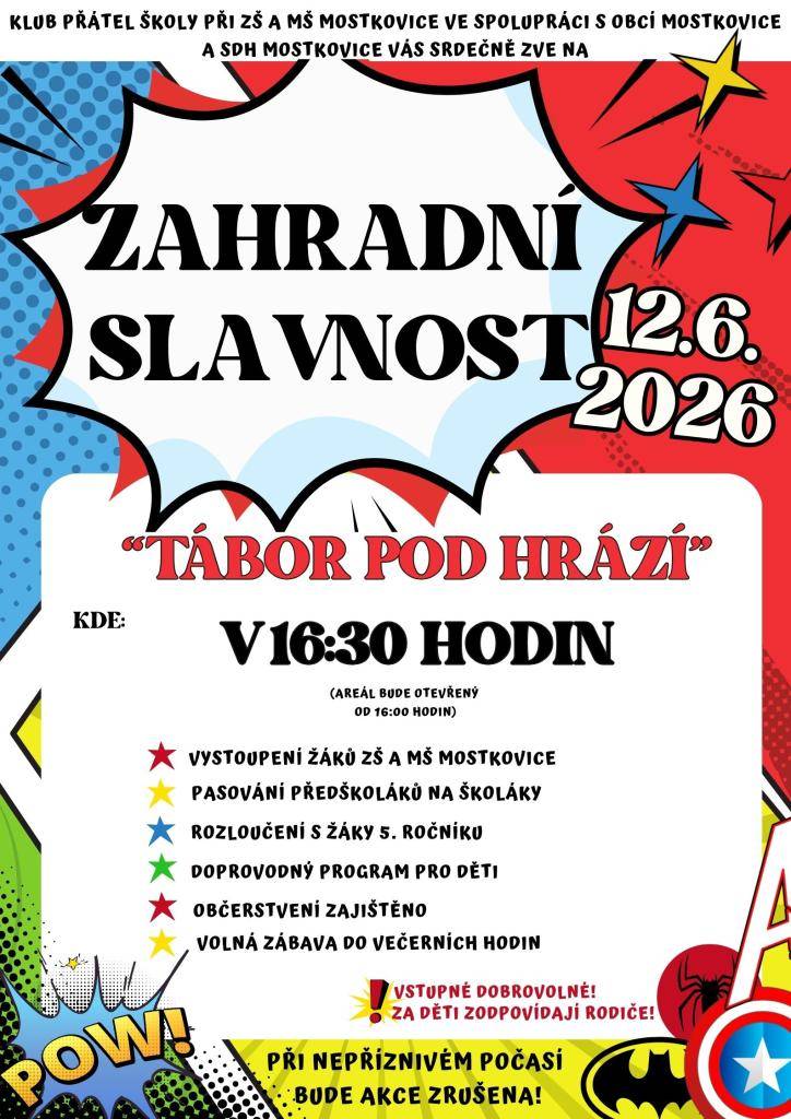 Srdečně vás zveme na akci, která se koná v pátek 12. června 2026 od 16:30 hodin v Mostkovicích.