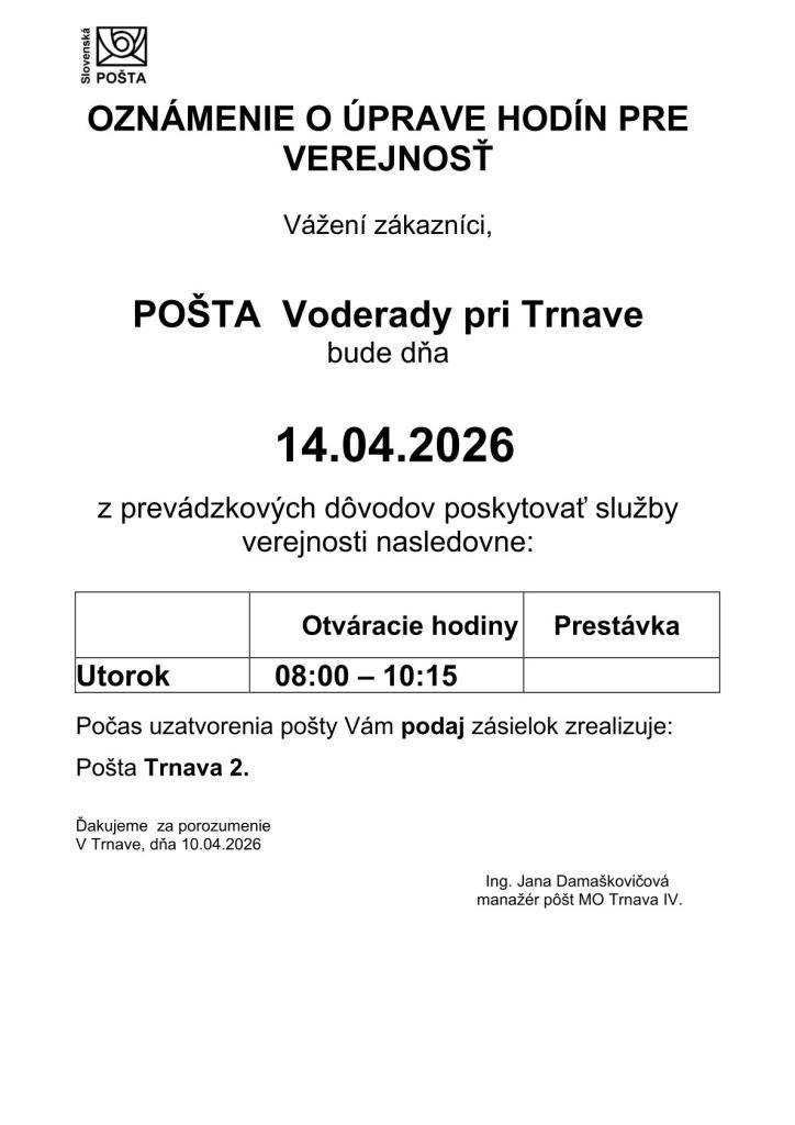 14.04.2026 od 08:00 do 10:15 hod.