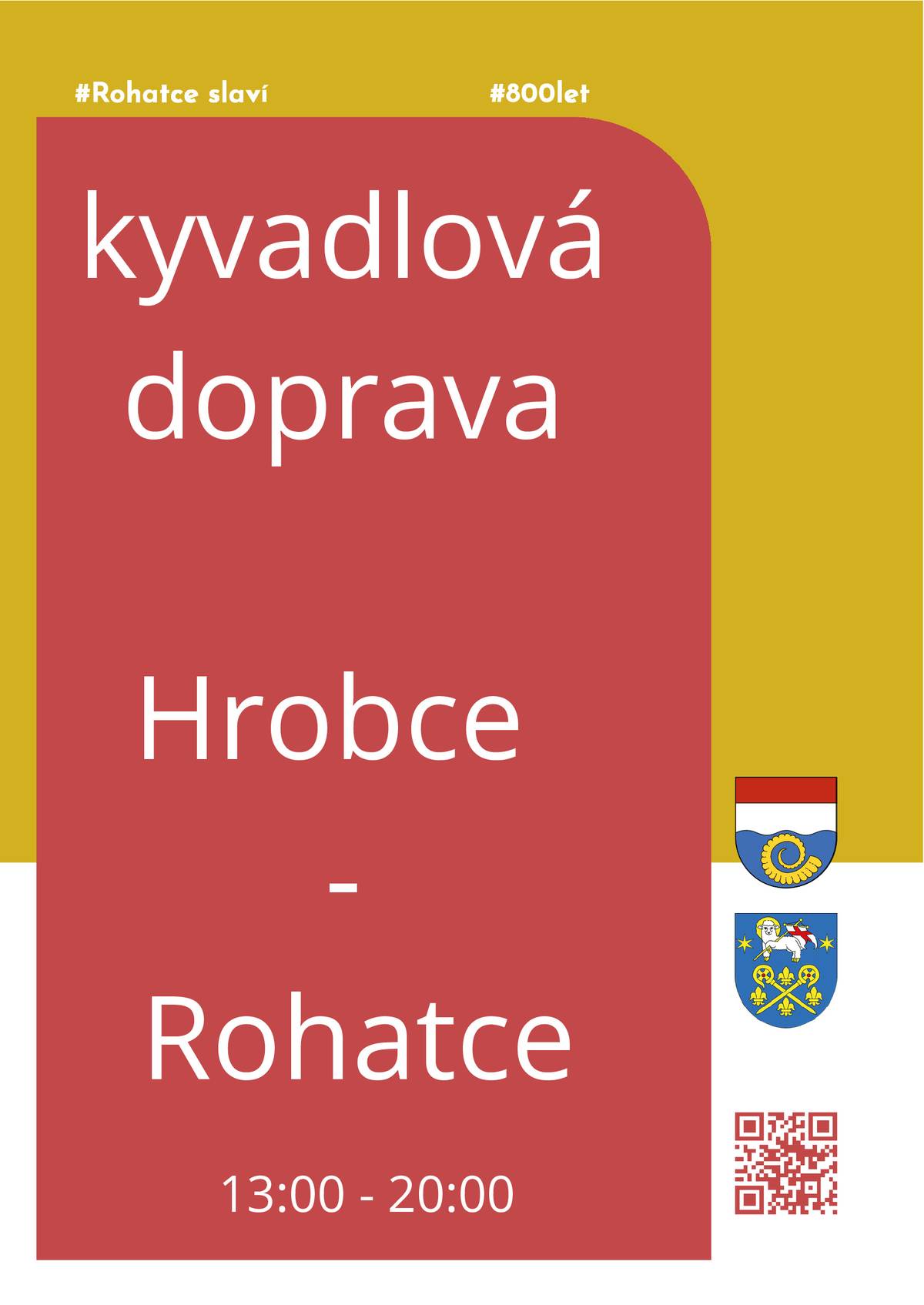 Aby bylo při oslavách v Rohatcích více bezpečno, bude od 13:00 do 24:00 uzavřena ulice Roudnická od kapličky k rybníku. Parkovat se může ze směru od Oleška v pravém jízdním pruhu, ze směru od Roudnice nad školkou. Víme, že se k vám místním sjede celá rodina, proto vás prosíme  o to, abyste svá auta nechali parkovat na vašich dvorcích, aby se všichni návštěvníci vešli. Hrobečtí mohou využít kyvadlovou dopravu a nechat auto doma. Kyvadlovou dopravu zajistí výjezdová jednotka obce Hrobce Fordem Tranzit a bude fungovat od 13:00 do 20:00 mezi autobusovými zastávkami v Hrobcích na návsi a v Rohatcích.