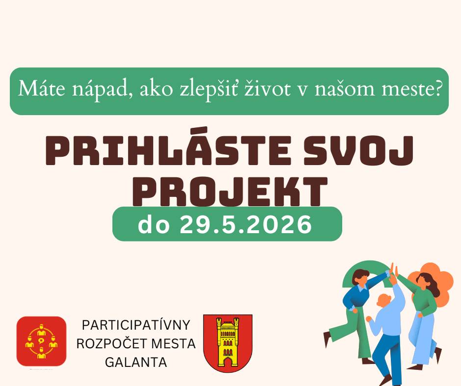 Mesto Galanta opäť otvára priestor pre všetkých obyvateľov, ktorí chcú aktívne prispieť k rozvoju svojho okolia. Prostredníctvom participatívneho rozpočtu môžete získať finančnú podporu až do výšky 5 000 € na realizáciu vlastného projektu alebo verejnoprospešného návrhu.