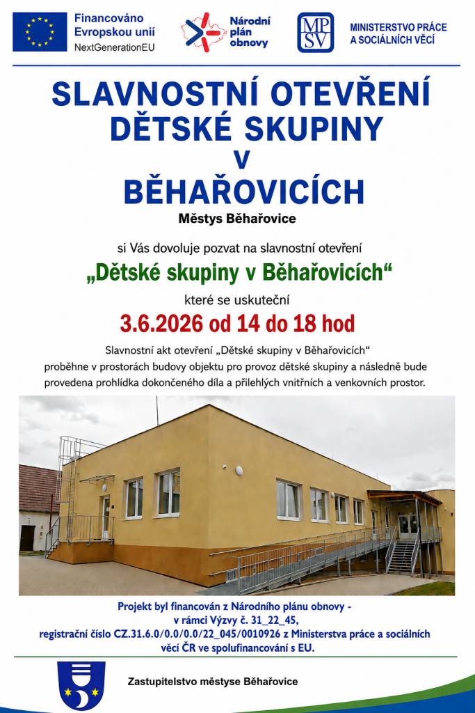 Slavnostní otevření proběhne 3.6.2026 od 14 do 18hod.